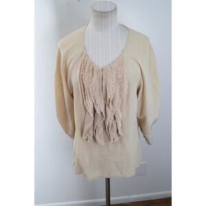 ALI RO Silk Textured Ruffle Details Blouse Size 4 Tan Light Brown Luxury
